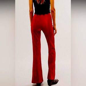 Free People Slim Pull On Velvet Flare Pants Red